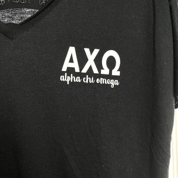 Bella Canvas University Tees Alpha Chi Omega Black V-Neck Tee Size Medium - Picture 2 of 11